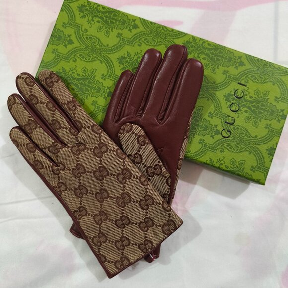Gucci GG Jacquard Leather Gloves - Picture 1 of 5